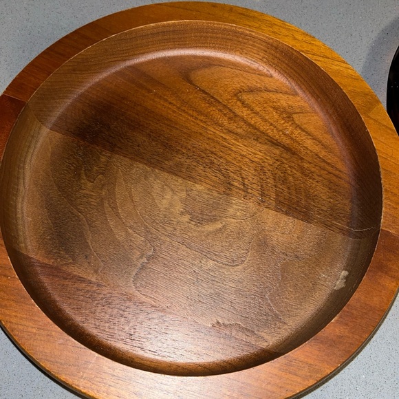 Amber Glass CIGARETTE CIGAR ASHTRAY LARGE 8" Vintage With Walnut Wood Base - Picture 3 of 6